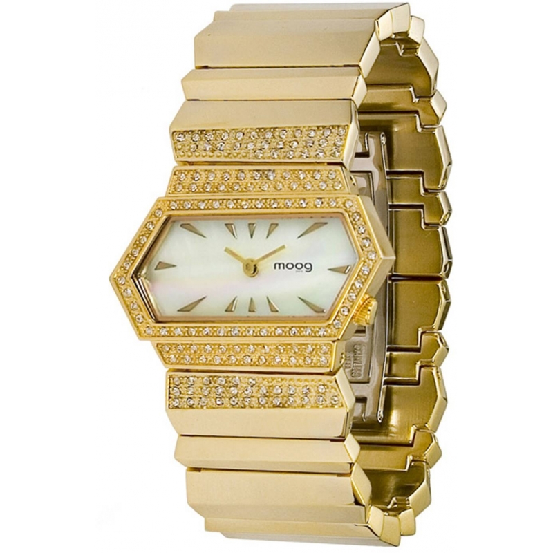 Moog Paris Broken Women S Watch With White Mother Of Pearl Dial Gold Stainless Steel Strap