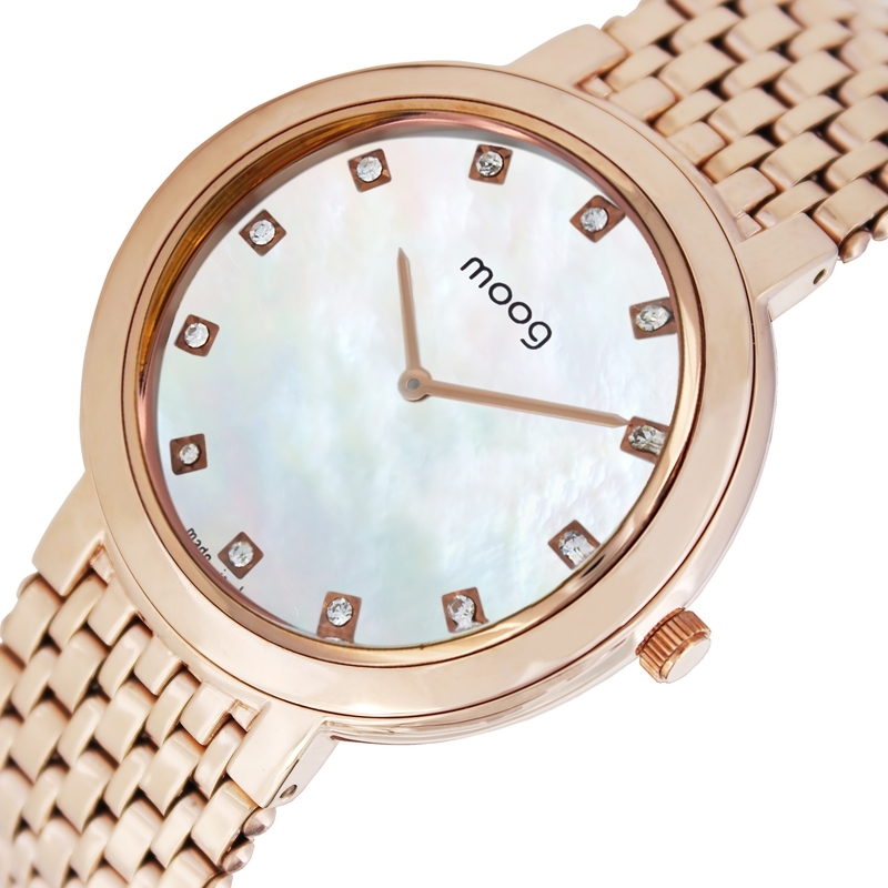 Moog Paris Caresse Women S Watch With White Mop Dial Rose Gold Stainless Steel Strap