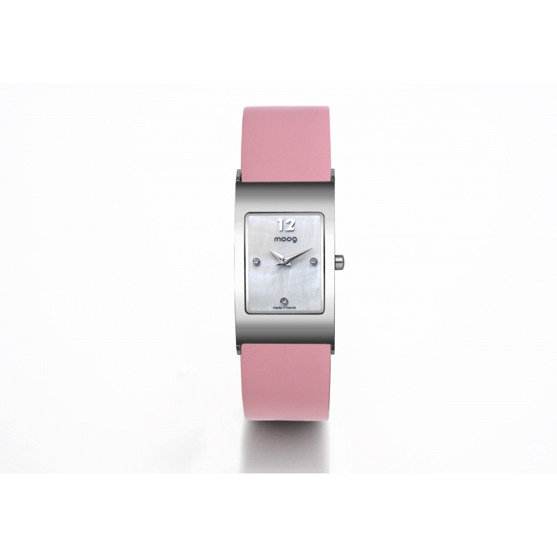 Moog Paris Dome Women S Watch With White Mother Of Pearl Dial Pink Genuine Leather Strap